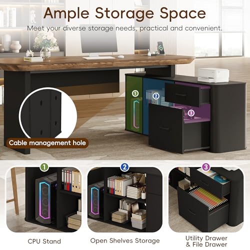 78.7" L Shaped Executive Desk with Drawers, Large Office Desk w/Power Outlets, view 6