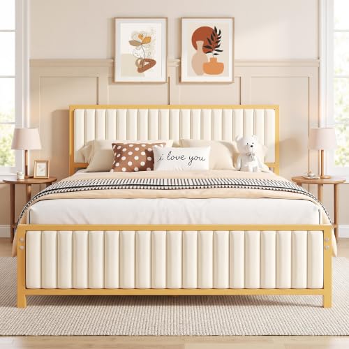 Queen Size Bed Frame, Golden, view 2