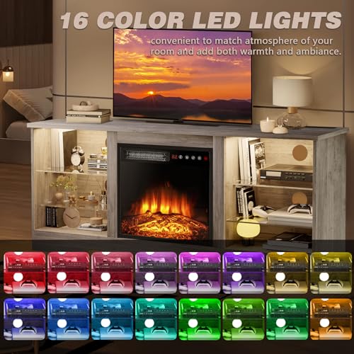 58" Fireplace TV Stand for TVs up to 65", Gray, view 6