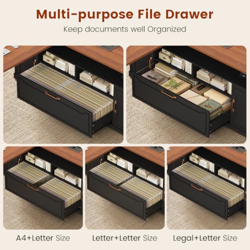 70.9" x 55" L Shaped Standing Desk with 4 Drawers, Electric Executive Desk, view 7