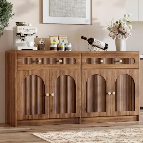 59"W Arched and Fluted Sideboard Buffet Cabinet with Storage, Walnut, view 2
