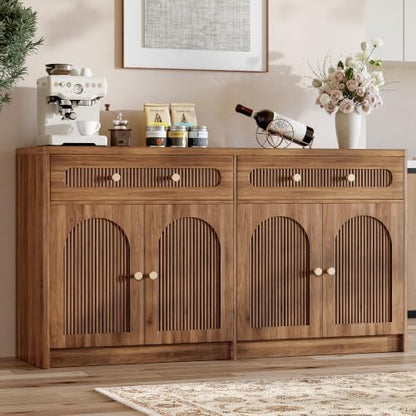 59"W Arched and Fluted Sideboard Buffet Cabinet with Storage, Walnut, view 2