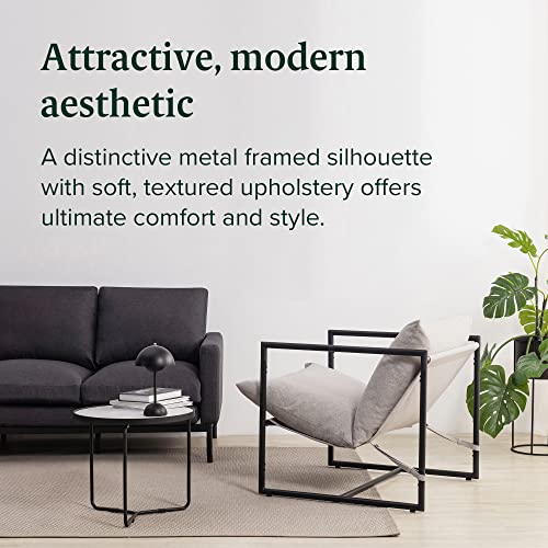 Zinus Aidan Sling Accent Chair, Metal Framed Armchair with Shredded Foam Cushioning, Oatmeal