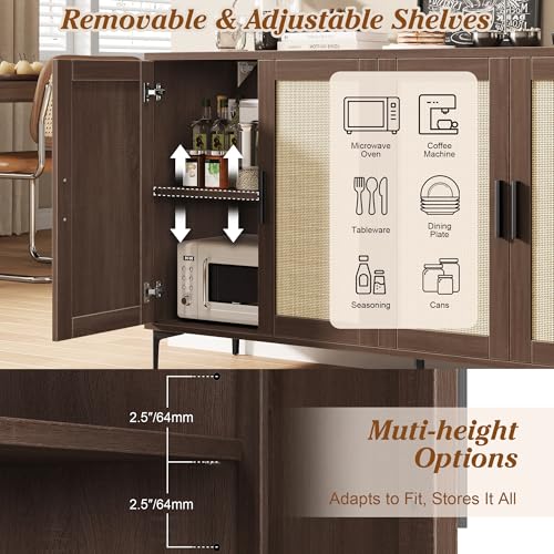 48" Rattan Buffet Cabinet with Storage, Walnut Coffee Bar Cabinet, view 5