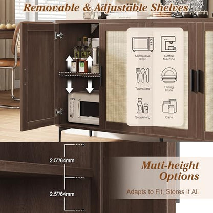 48" Rattan Buffet Cabinet with Storage, Walnut Coffee Bar Cabinet, view 5