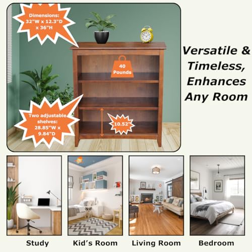 Solid Wood Bookcase 36 in. High, Espresso, view 5