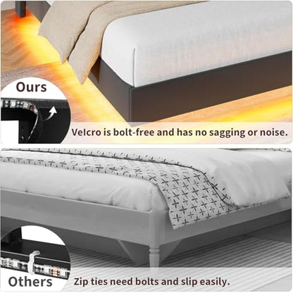 Queen Size Floating Bed Frame with Light and Charging Station, Black, view 7