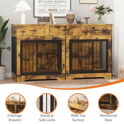 Heavy Duty Double Dog Crate Furniture for 2 Medium/Large Dogs, view 7