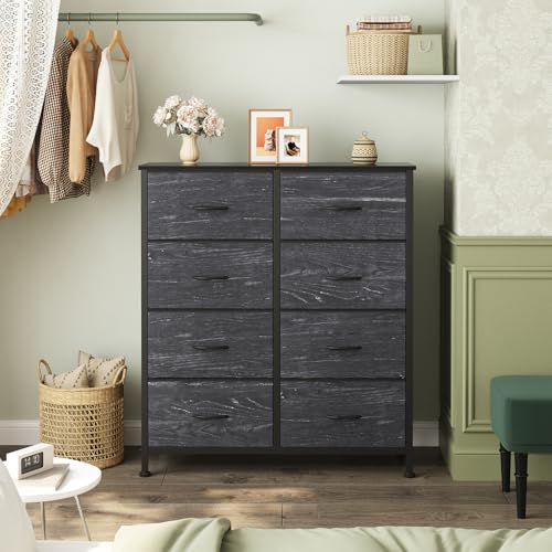8 Drawer Fabric Dresser for Bedroom, Tall Dresser, Black Wood, view 3