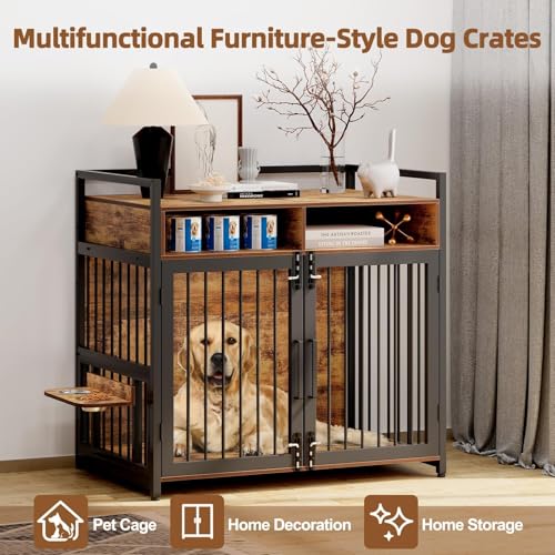 48 in Wooden Dog Crate Furniture with 2 Drawers Storage, view 6
