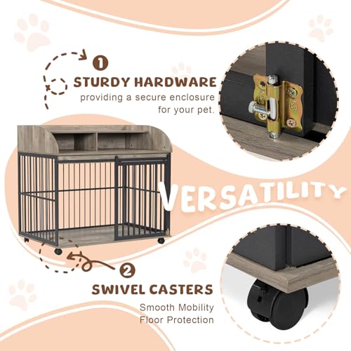 Medium Dog Crates, Farmhouse Table Dog Crate with Wheels & Lock, view 5