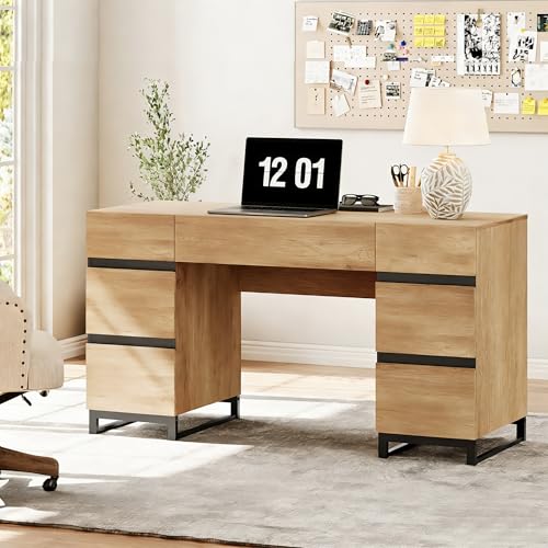 59 Inch Modern Home Office Desk with Charging Station, view 2