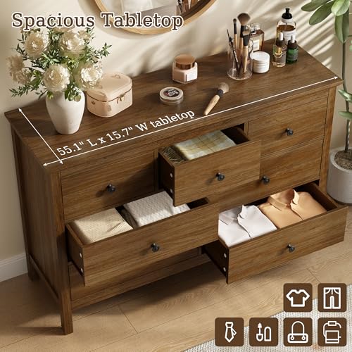 47" Walnut Dresser for Bedroom with 7 Drawer & Metal Handles, view 7