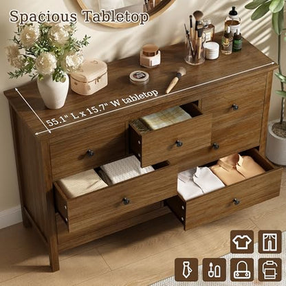47" Walnut Dresser for Bedroom with 7 Drawer & Metal Handles, view 7