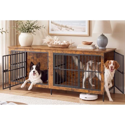 70.9" Dog Crate Furniture, Heavy Duty Double Dog Cage with Divider, view 2