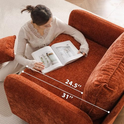 Oversized Accent Chair with All Seats Storage,Comfy Living Room Chairs with 2 Throw Pillow,Upholstered Mid-Century Armchair,24.5'' Deep Seat,Reading Chair for Bedroom,Office,Chenille,Orange