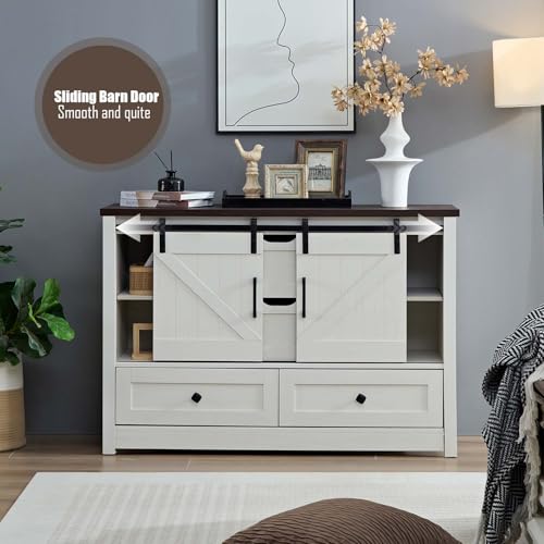 White Dresser for Bedroom, Farmhouse Dresser with Sliding Barn Door, view 5