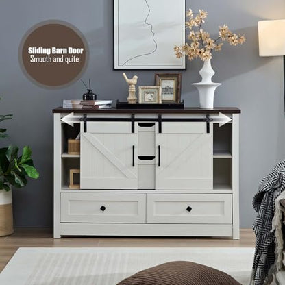 White Dresser for Bedroom, Farmhouse Dresser with Sliding Barn Door, view 5