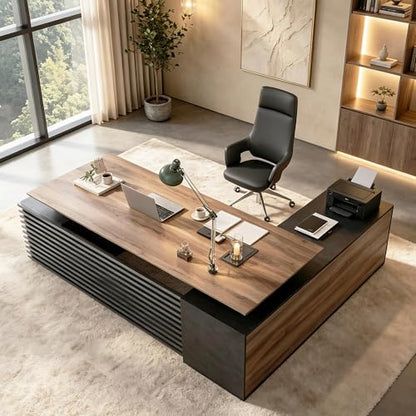 86.61In L Shaped Executive Standing Desk with Drawers, view 2