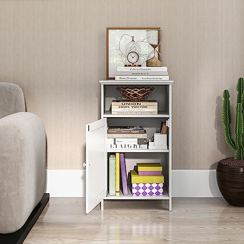 Small Bathroom Storage, Bathroom Floor Cabinet Freestanding with Doors & 3-Position Adjustable Shelves, Wood Small Cabinet for Living Room, Laundry Room, Apartment