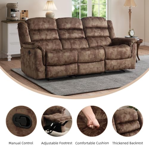 2 Pieces Reclining Couch Furniture Set, Overstuffed Reclining Loveseat Couch and Wide 3PC Bonded Recliner Sofa Set for Living Room, Brown
