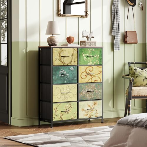 8 Drawer Fabric Dresser for Bedroom, Tall Storage Tower, Floral, view 5