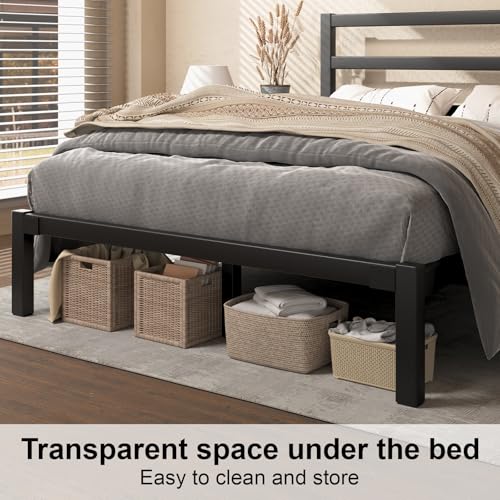 Full Metal Platform Bed Frame with Headboard, Stable & Noiseless, Black, view 6