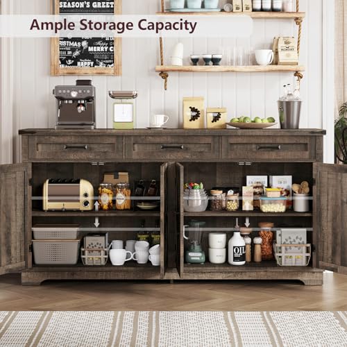 Buffet Cabinet, 61” Large Sideboard Buffet Storage Cabinet with 3 Drawers, view 5
