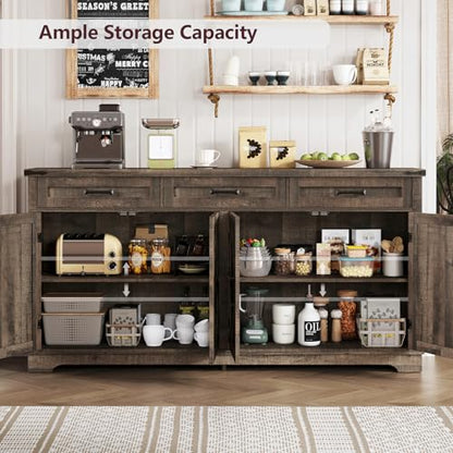 Buffet Cabinet, 61” Large Sideboard Buffet Storage Cabinet with 3 Drawers, view 5