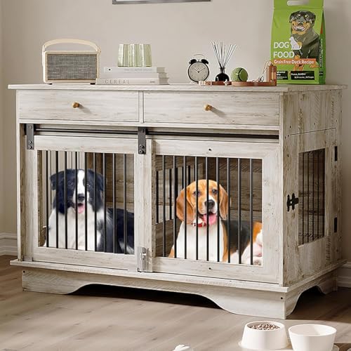 Double Dog Crate Furniture with 2 Drawers, view 2