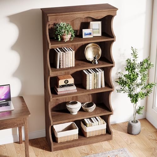 70-Inch Tall Bookcase, 5-Tier Open Bookshelf with Unique Curved-Edge Design, view 8