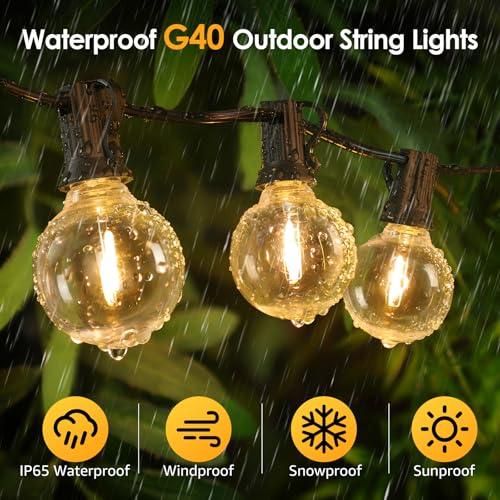 48FT Solar Powered String Lights, Outdoor Waterproof Patio Light with 15+1 Shatterproof LED G40 Bulbs, String Light for Backyard Balcony-Black