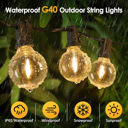 48FT Solar Powered String Lights, Outdoor Waterproof Patio Light with 15+1 Shatterproof LED G40 Bulbs, String Light for Backyard Balcony-Black