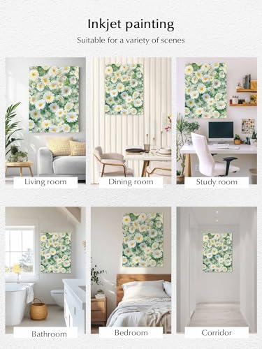 NuYeBiofx Spring Watercolor Daisy Flower Canvas Wall Art Prints,48"x32" Framed Picture Artwork Blossom Floral Oil Painting Art Printed Canvas Oil Painting for Living Room Bedroom Office,Ready to Hang