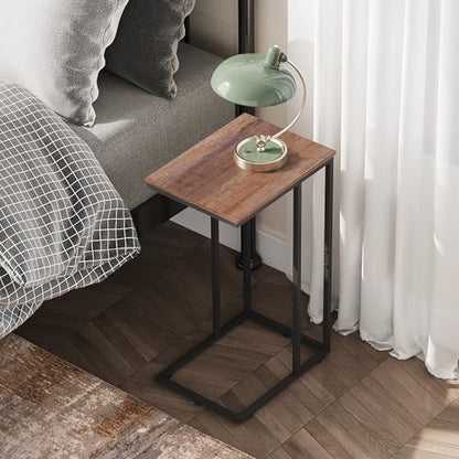 C Shaped End Table, Small Side Tables for Sofa and Bed, Couch Table That Slides Under for Living Room, Bedroom, Home Office, Small Spaces
