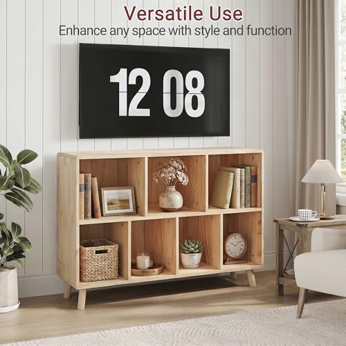 7-Cube Wood Bookshelf, 45 inches Wide Open Cube Storage Organizer Shelf, view 7