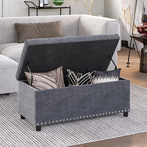 Storage Ottoman, Tufted Ottoman with Close Hinge, Foot Rest for Living Room (Gray, 31 inch)
