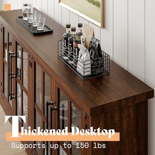 Farmhouse 63" Buffet Sideboard Cabinet with Glass Door, Brown, view 6