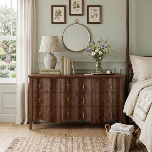 6-Drawer Fluted Dresser, 52" Wide Double Chest of Drawers,Walnut, view 4