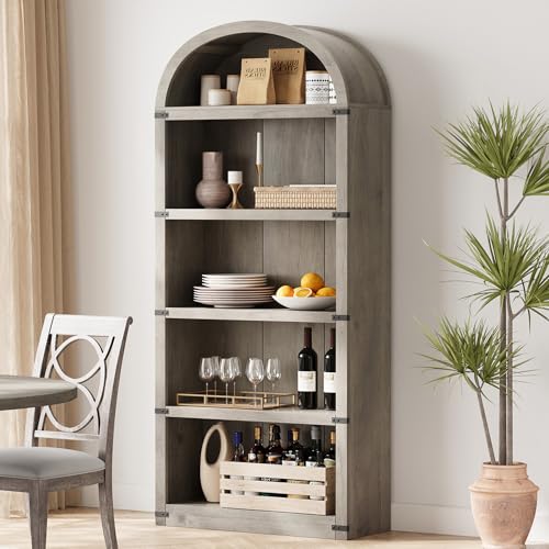Bookcase 5 Shelf Arched Bookshelf 71.65 in Tall Bookcase Farmhouse Display, view 5