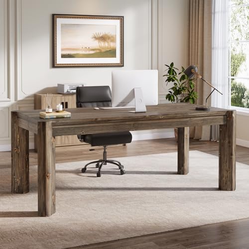 63" Solid Wood Executive Desk, Farmhouse Home Office Computer Desk, view 2