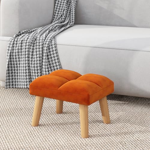 Footstool, Small Ottoman Stool Chair, Modern Padded Sofa Seat Foot Rest Stool, Sofa Footrest for Living Room Entryway 15.74" D×11.81" W×10.62" H Orange Color UHBD032J