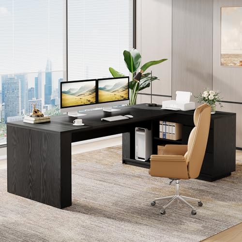 Tribesigns 78" L Shaped Executive Desk with Drawers, view 4