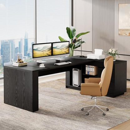 Tribesigns 78" L Shaped Executive Desk with Drawers, view 4