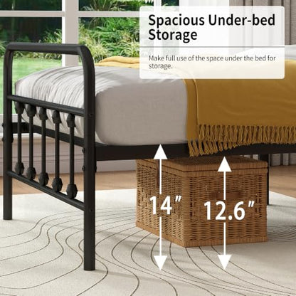 King Metal Bed Frame with Victorian Headboard & Footboard, Black, view 7