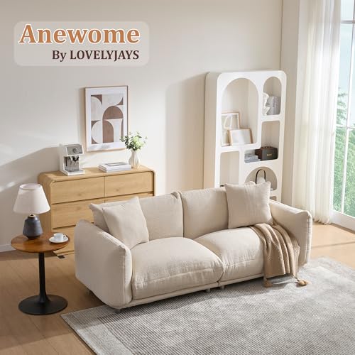 87.4" Modern Cloud Couch, 3 Seater Sherpa Sofa in a Box, Comfy Upholstered Deep Seat Loveseat with Metal Legs, Boucle Sofa Oversized Couch w/2 Pillows for Living Room Bedroom Apartment - Camel