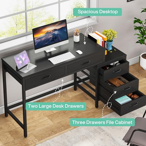 Computer Desk with 5 Drawers, Reversible Home Office Desks, view 6