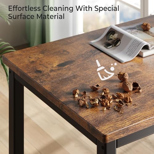 Dining Table Set for 4, 3-Piece Kitchen Table with 2 Benches, Space-Saving Dining Room Set for Breakfast Nook and Small Spaces, Brown