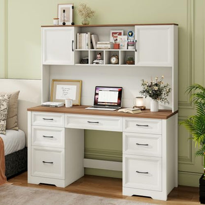 Farmhouse Executive Desk with 7 Drawers and Storage Cabinet, view 7