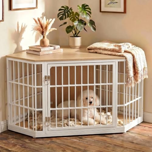 52 Inch Dog Crate Furniture Corner for Large Dogs, Natural, view 2